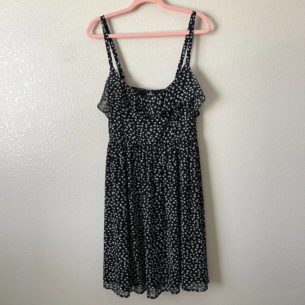 Torrid Mini Dress Size 1X Black White Ditsy Heart Chiffon Ruffle Sleeveless NEW - Picture 4 of 14